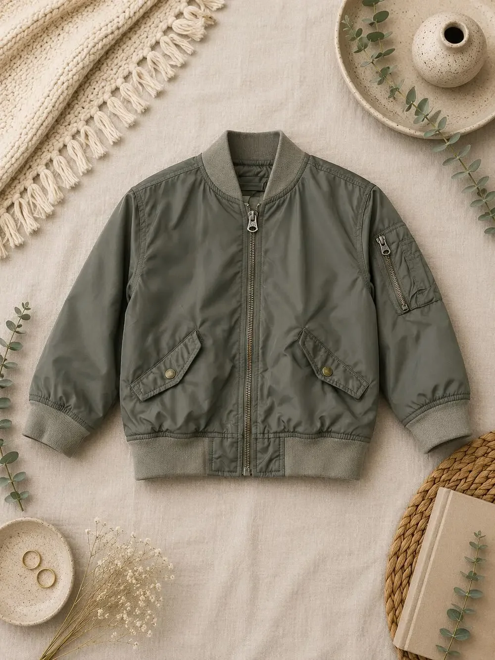 Gap Kids Bomber Jacket Boys Olive Green Utility Flight Jacket Size S 6-7
